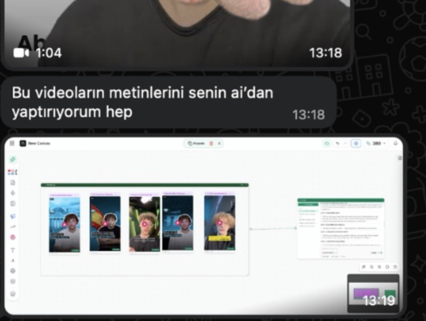 canvas reels AI ekranı — çıktı