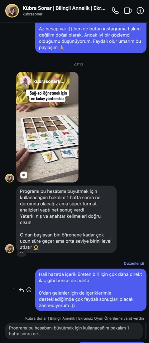 kullanıcı mesajı — gerçek DM